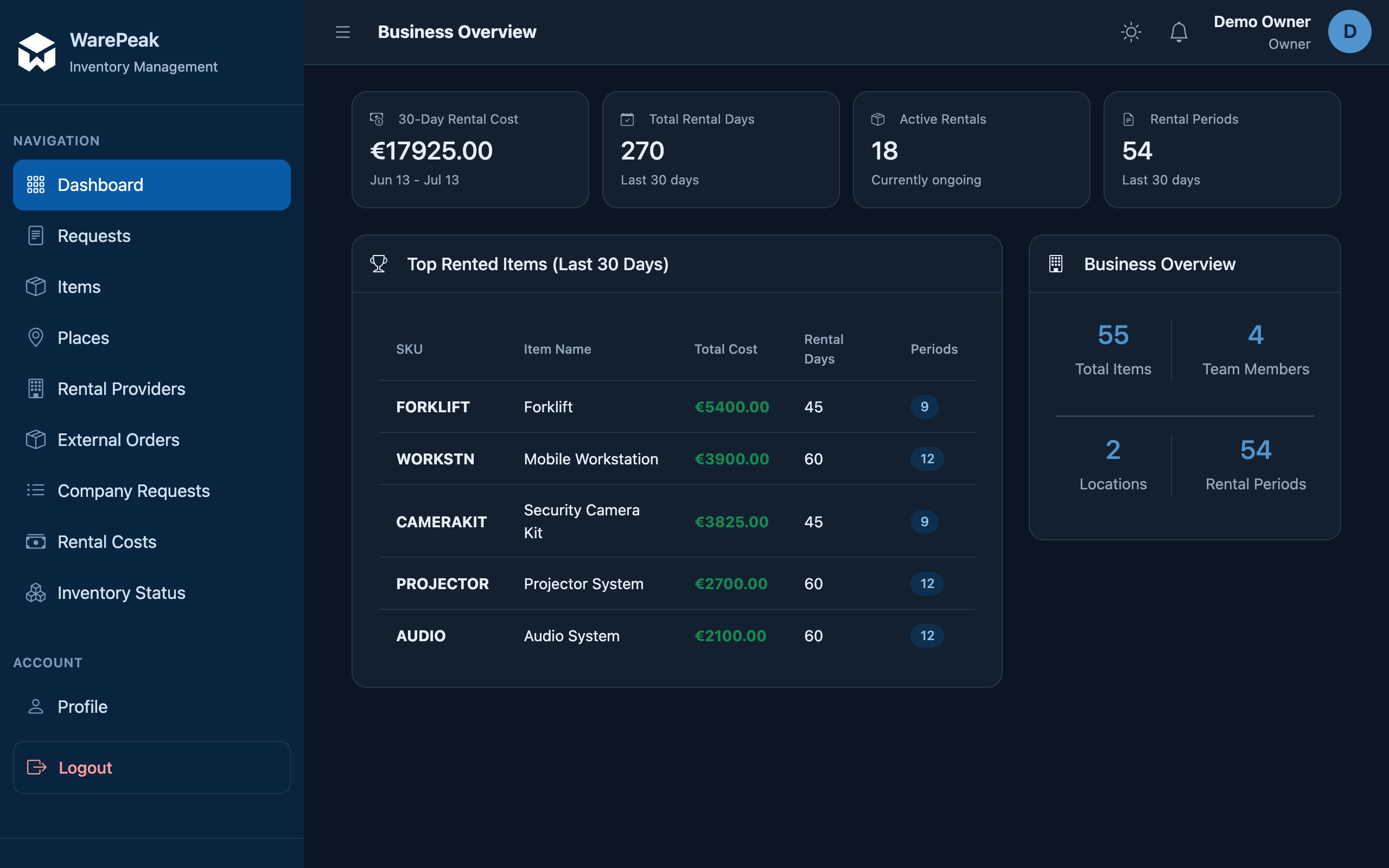 interface in dark mode