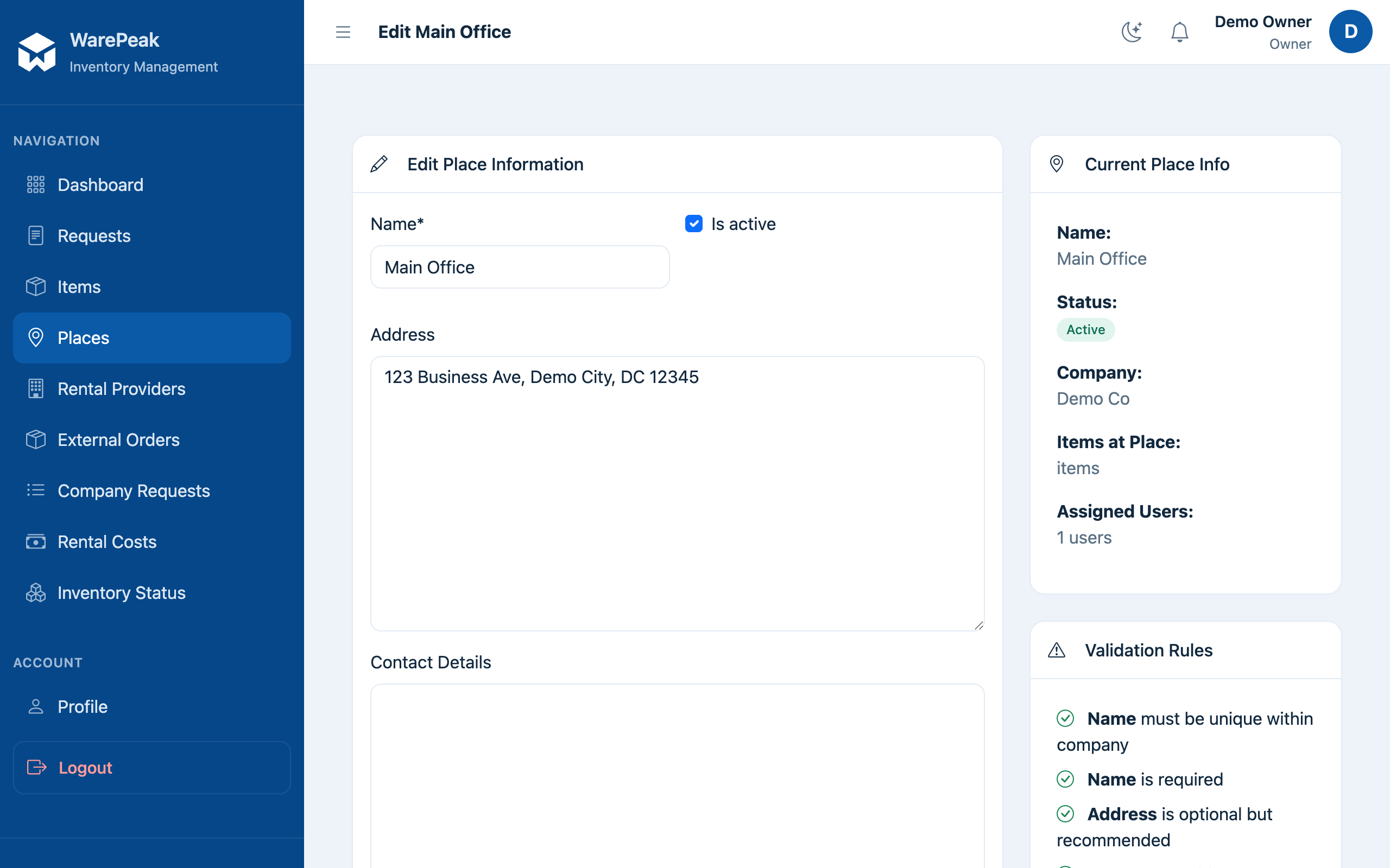 place edit form with data pre-filled