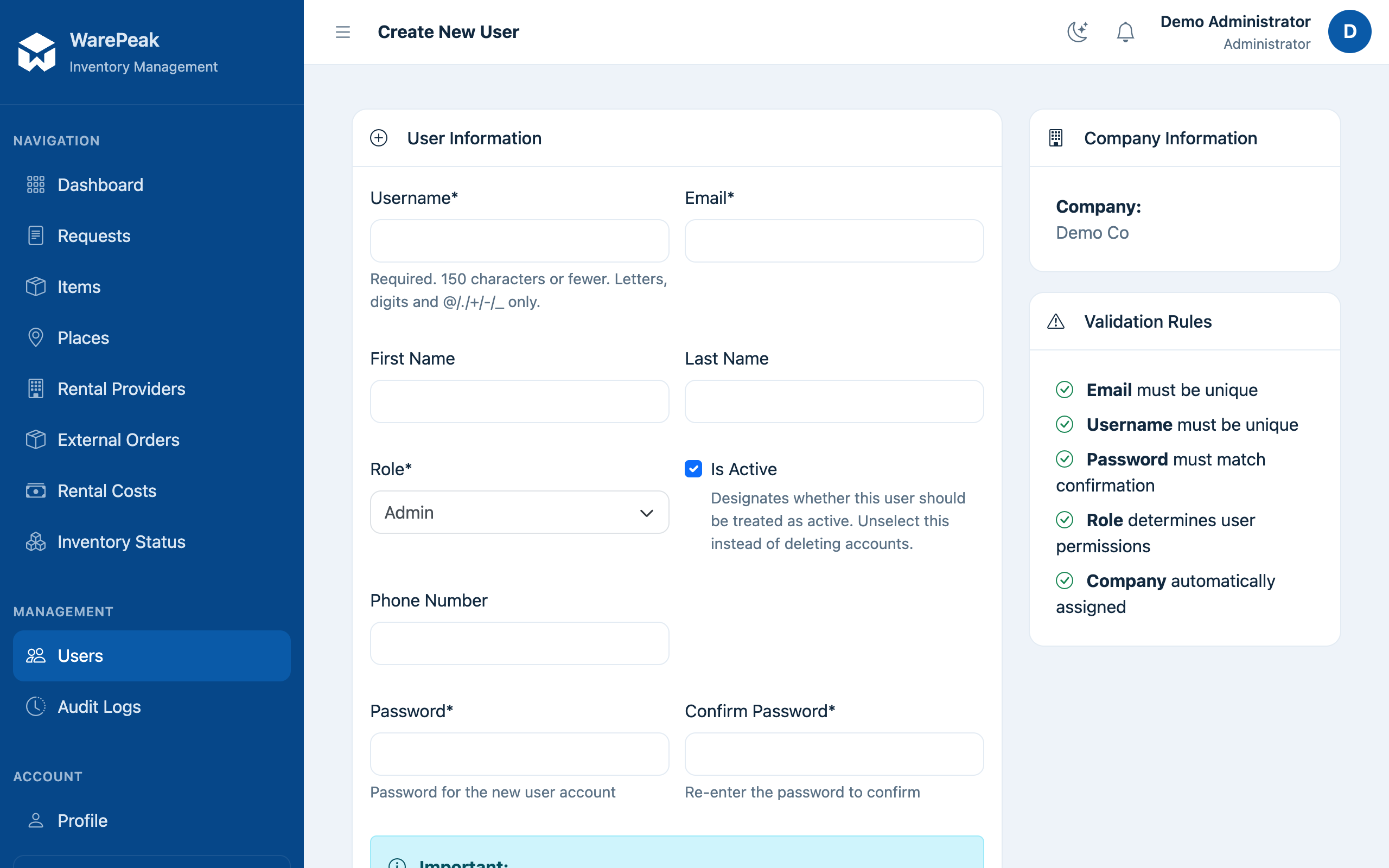 user creation form