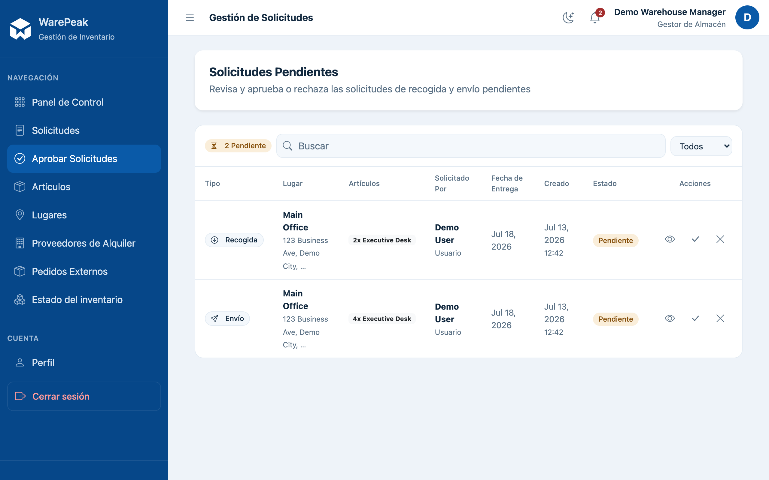 cola de solicitudes pendientes