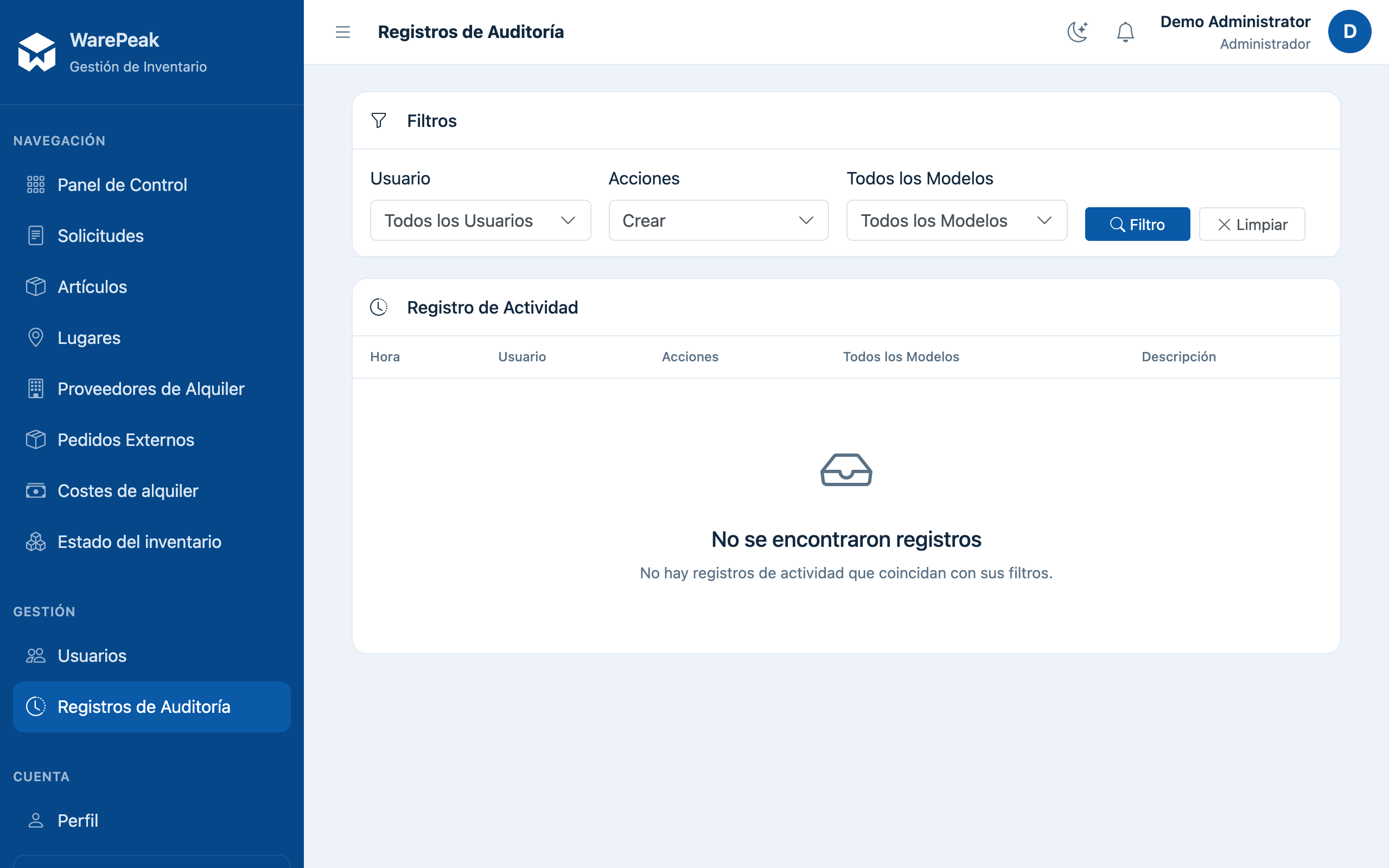 filtros de auditoría aplicados