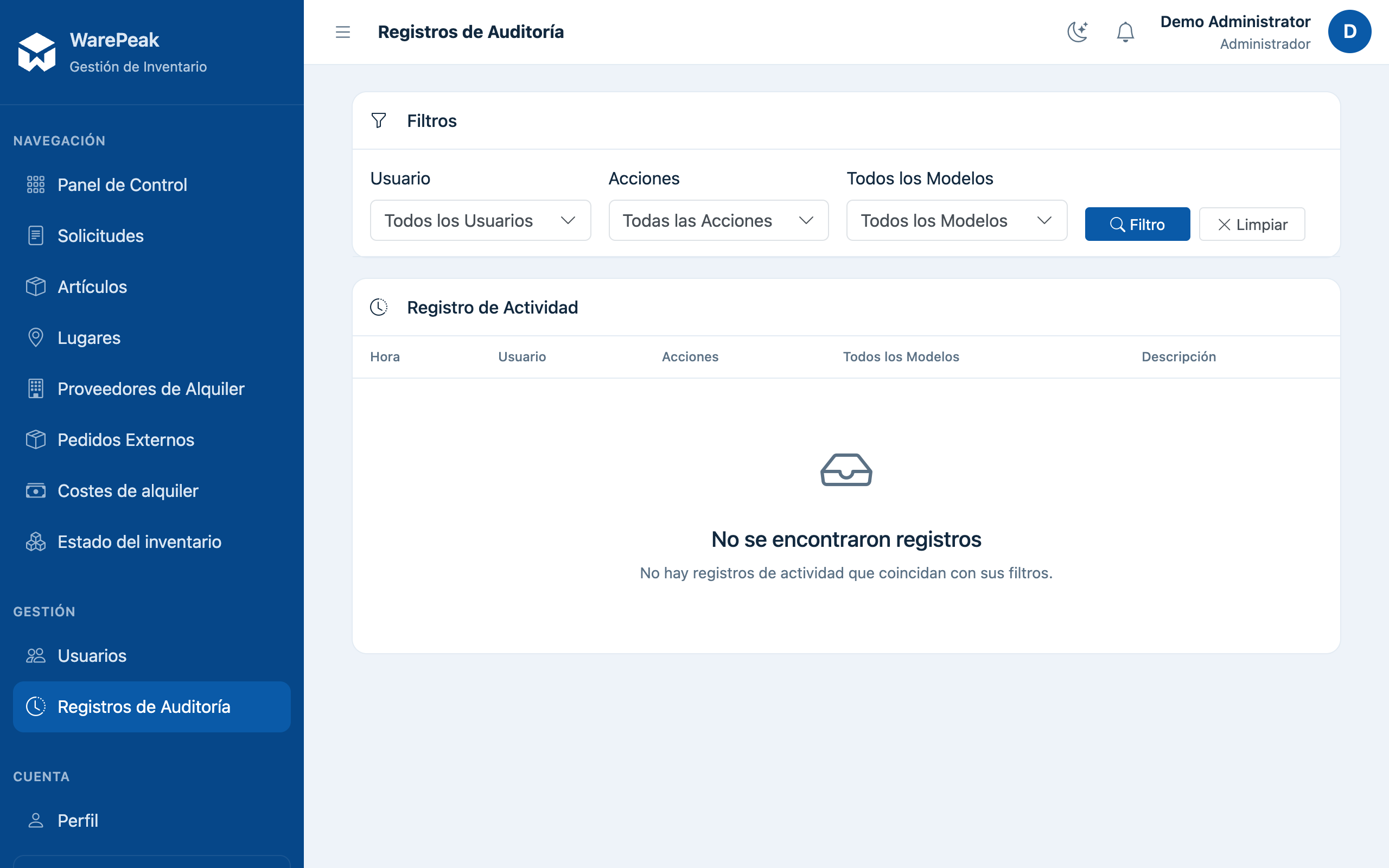 listado de registros de auditoría