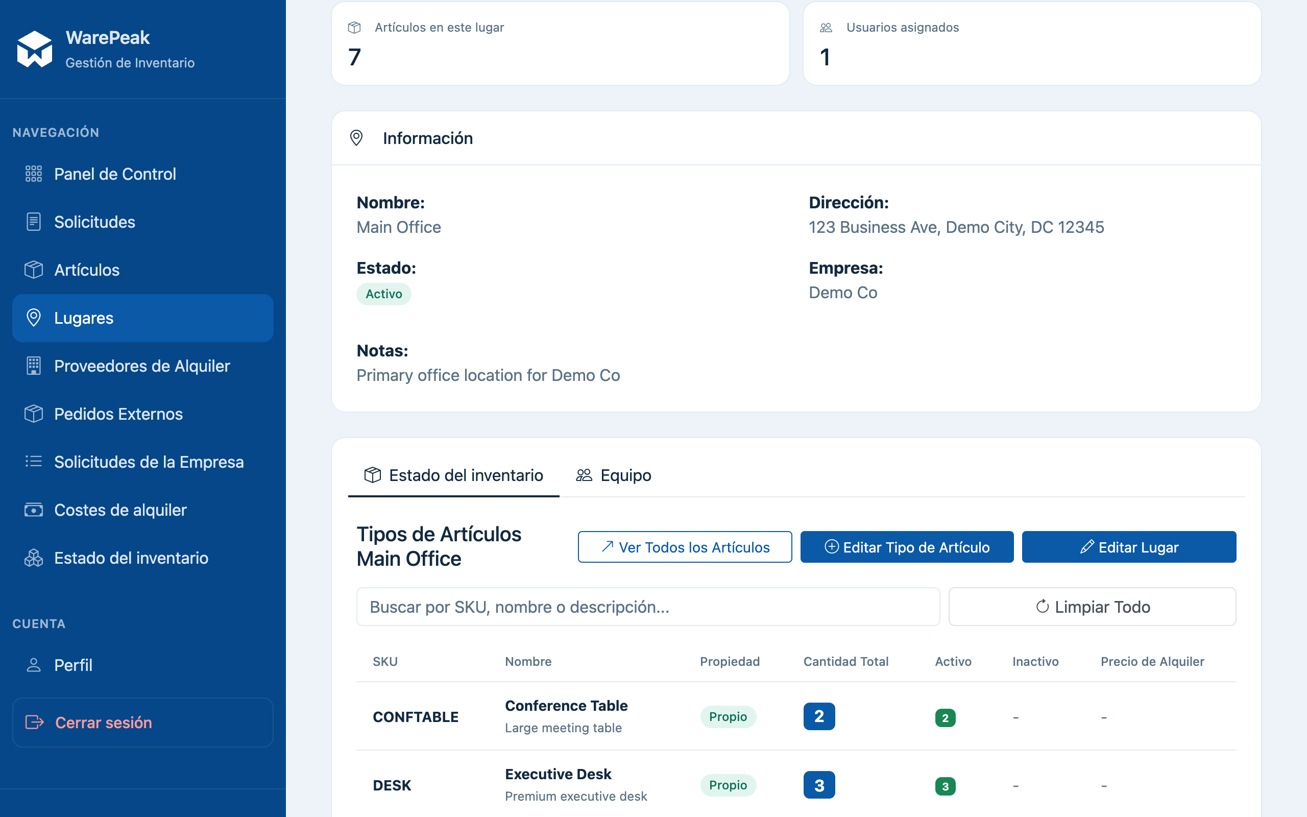 sección de usuarios asignados con el selector Add User