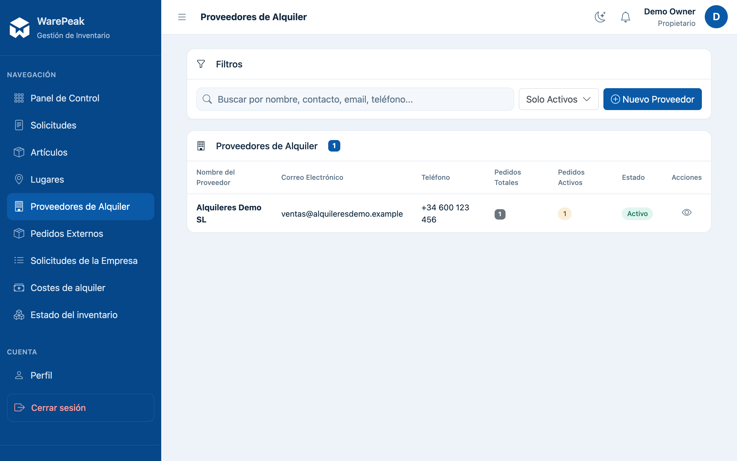 listado de proveedores de alquiler